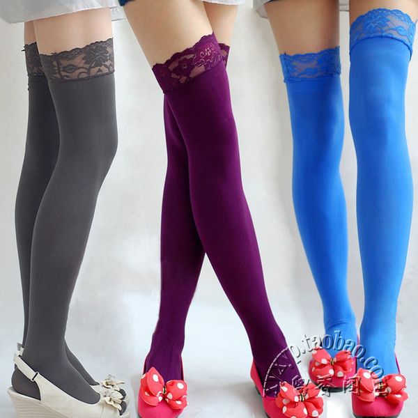 

silk stockings socks medium thick solid color lace velvet hose silk stockings women's socks 468, Black;white