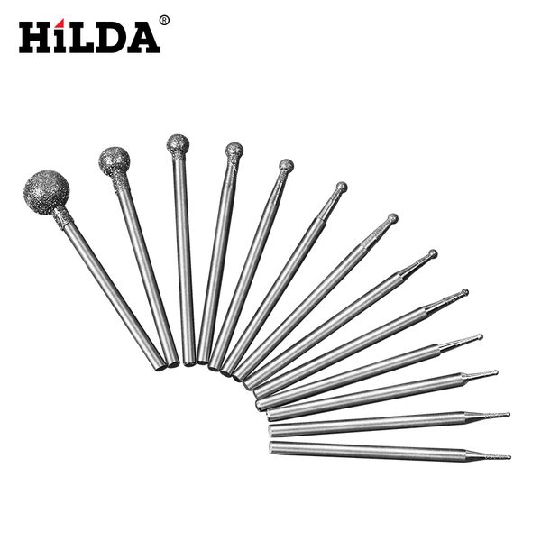 

hilda diamond grind needle head cutter jade carve precision engrave rotary spherical burr tool 2.35mm shank f round ball