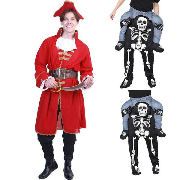 

monerffi mens halloween costume fashion skeleton printed pirate stage clothes for halloween party 2019 new men stage party wear, Black;brown