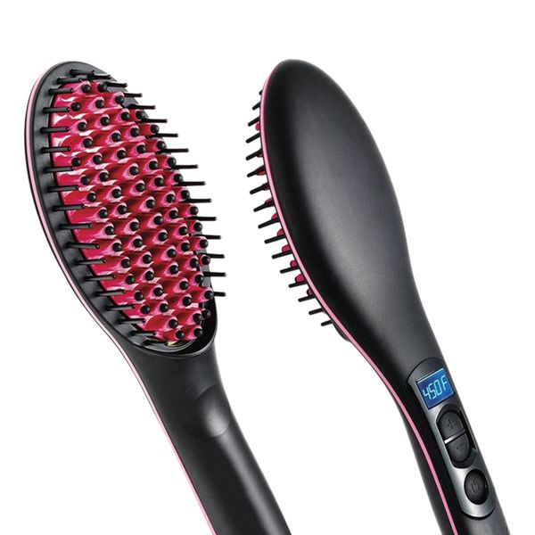 

portable size handheld hair straight electric brush professional lcd display fast hair straightener comb, Black