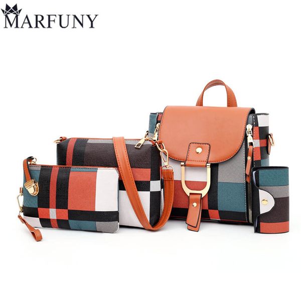 

4pcs/set designer women shoulder bag panelled leather female composite bag girls messenger crossbody bags fashion ladies handbag