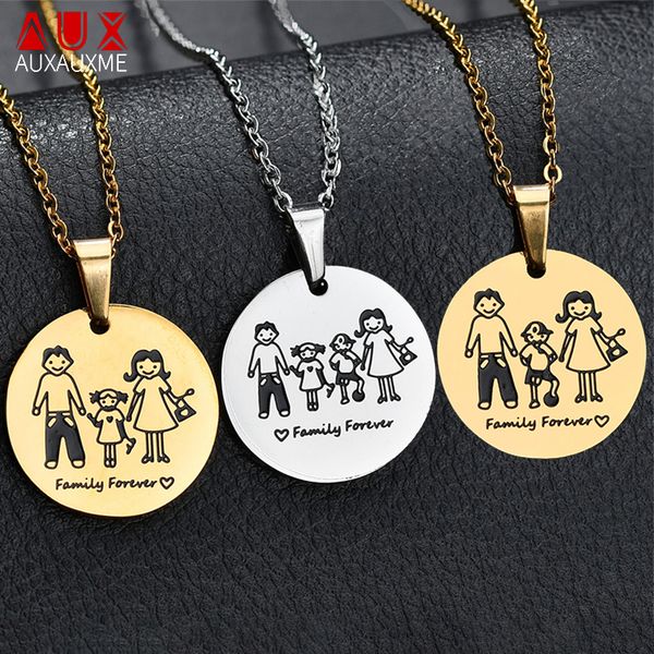 

auxauxme simple mon dad boy girls family necklace stainless steel engrave name date chain necklaces love family forever gifts, Silver