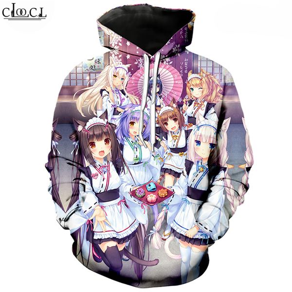 

anime games nekopara hoodie men women pullovers 3d print cute girl chocolat vanilla long sleeve hip hop streetwear hooded coat, Black