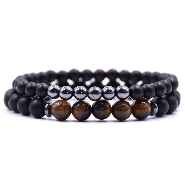 

handmade multicolors natural stone 8mm 6mm black beads strand bracelet 2pcs/set
