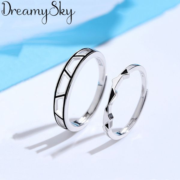 

dreamysky new trendy 925 sterling silver couple rings for women men boho vintage jewelry adjustable size finger rings, Slivery;golden