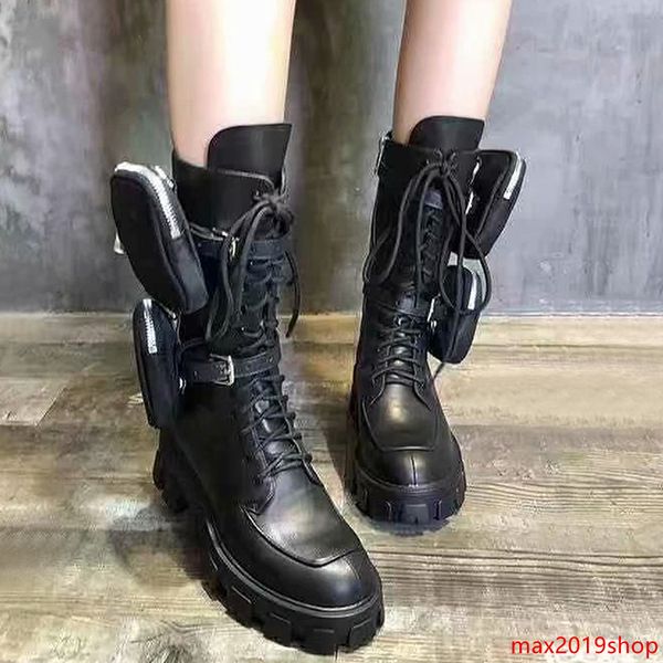 

2020 luxury autumn and winterpradanew muffin thick-bottomed tube martin boots military boots leather locomotive lace-up booties