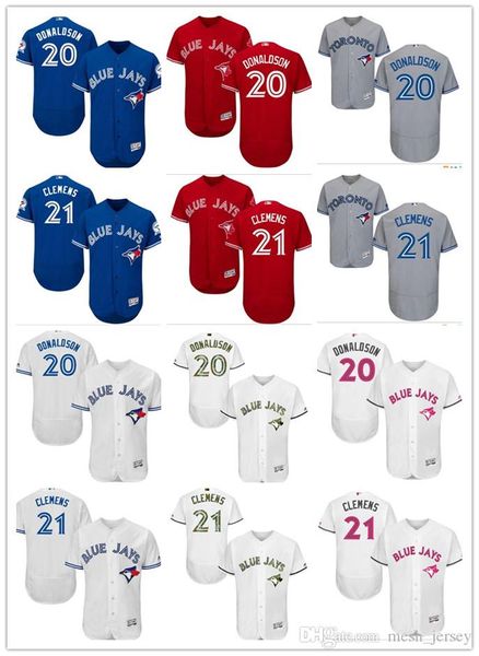 

wholesale custom men women youth blue jays jersey #20 josh donaldson 21 roger clemen blue white grey baseball jerseys, Blue;black