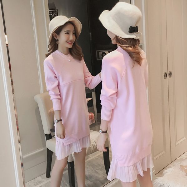 

афеи тони 2019 осень зима послеродовой женщины грудного вскармливания вязание свитер свободные лактации одежда оборками кормящих платье прия, White