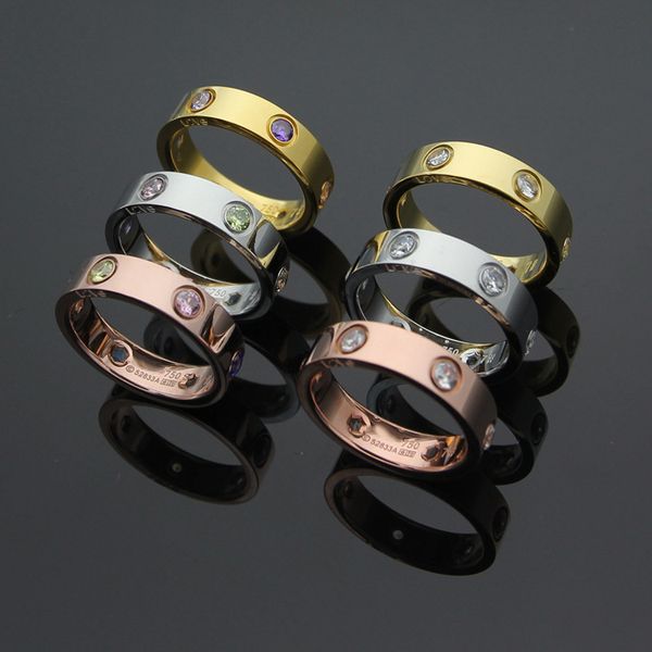 

wholesale color diamond ring, six diamond couple ring, all white diamond ring, hexagon hole, three colors for men and women, Silver