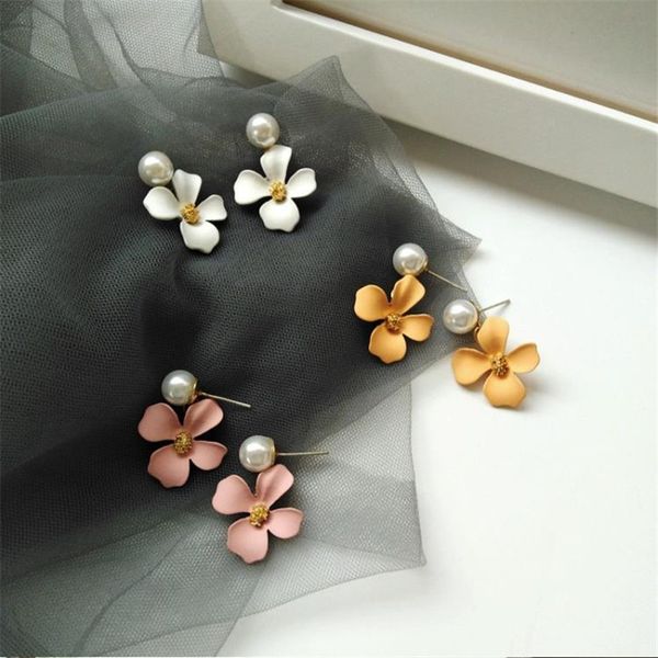 

new korean jewelry pearl earrings women long flower earring bohemian dangle drop earrings party gifts mix colors, Silver