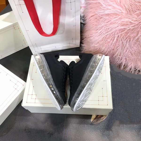

2020 season designer luxury mens casual shoes clear sole trainers red yellow pink transparent crystal bottom flats men women sneakers 36~45, Black