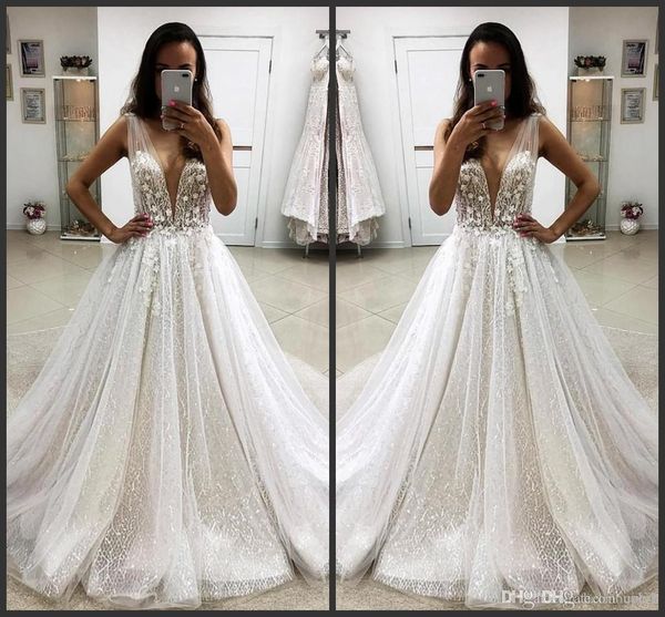 

2019 new arrival lace beach wedding dresses v neck bohemian wedding dress bridal gowns nigeria paolo sebastian, White