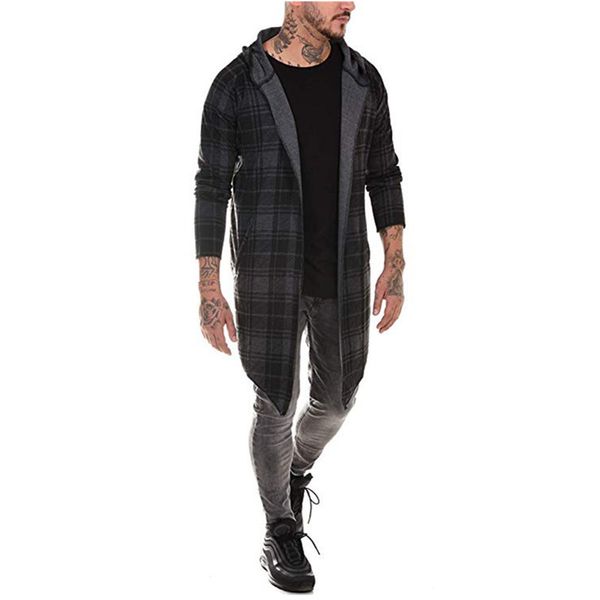 

mens designer england style coat plaid stripe pattern homme long coat fashion male hooded casual coat, Tan;black