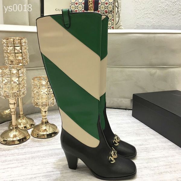 

casual autumn and winter europe and america knee-high custom boots high-heeled square head color matching leather knight boots, Black