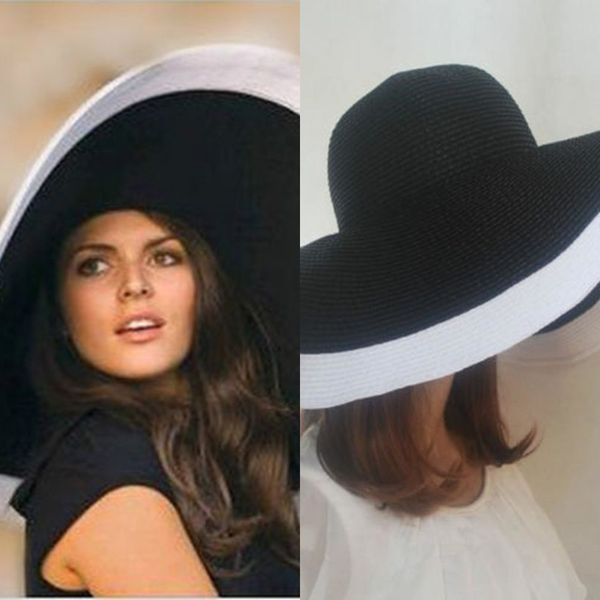 

fashion women beach hats for women summer straw hat beach cap sun hats ladies black and white large brim hat y200102, Blue;gray