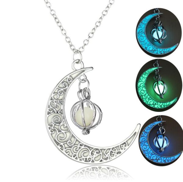 

night light bead moon pumpkin luminous pendant light stone glow in the dark necklace christmas halloween gift men women, Silver