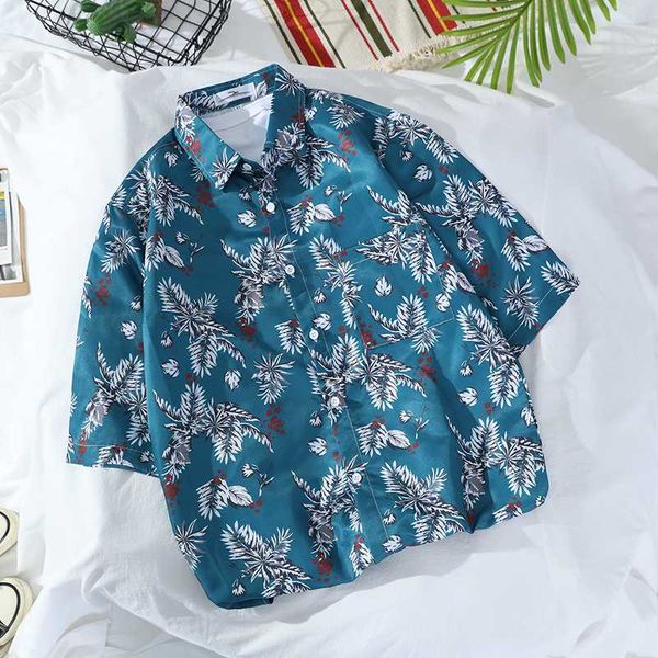 

2020 japanese-style hipster style floral cool fashion men new style casual hawaii shirt, White;black