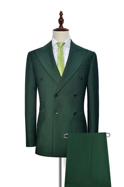 Hot Sale trespassado verde escuro Men casamento Ternos pico lapela Two Pieces Negócios Noivo Smoking (jaqueta + calça + gravata) W1213