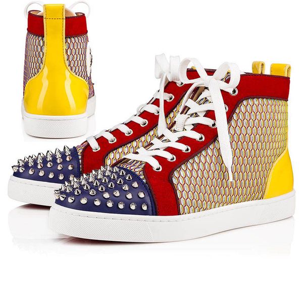 

2019 fashion luxury red bottoms sneaker studded spikes men trainers red bottom shoes grey new designer brand flats leather cs05, Black