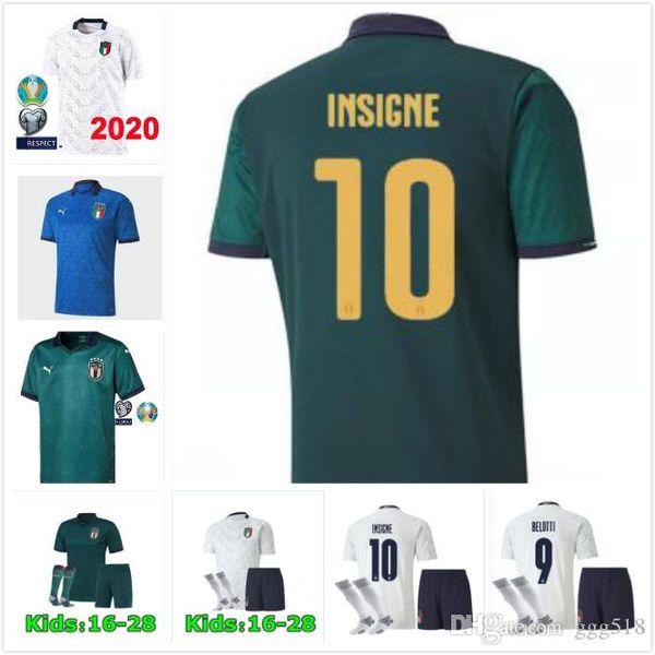 

men + kids 2019 2020 italy soccer jersey 19 20 home jorginho el shaarawy bonucci insigne bernardeschi football chiesa away, Black;yellow