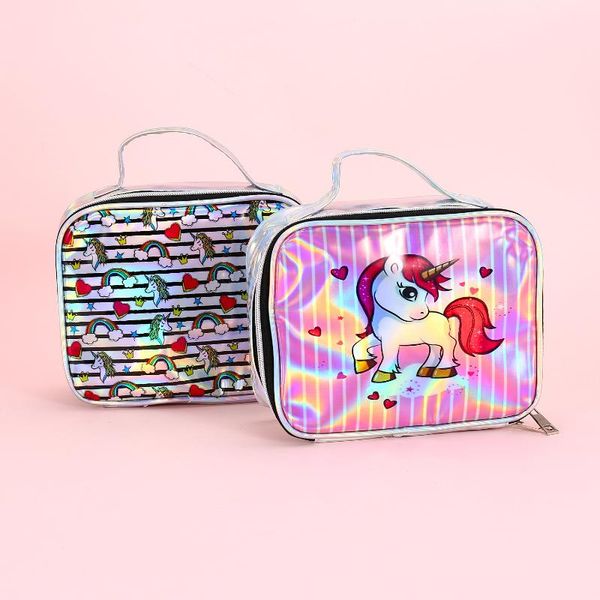 

cartoon laser cosmetic bag unicorn pattern cosmetic organizer bags for travel ladies pouch women multicolor makeup bags