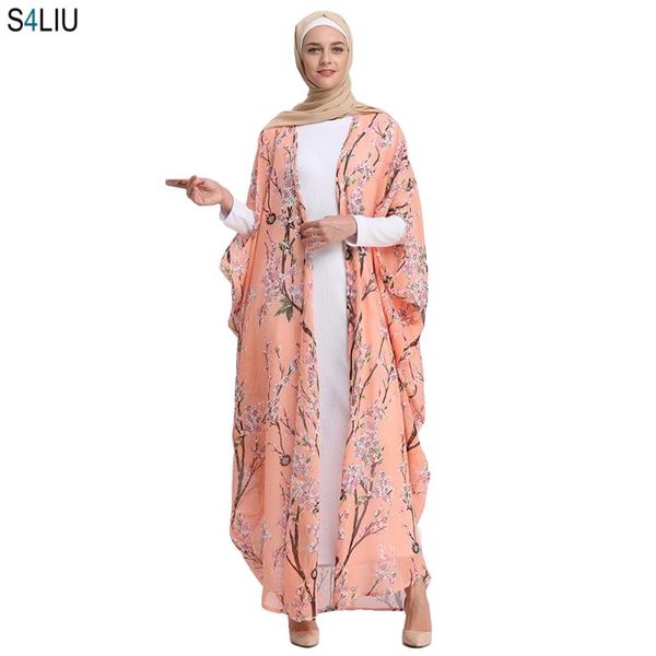 

fashion muslim abaya print maxi dress batwing sleeve loose women cardigan long dress ramadan dresses party islamic worship new, Red