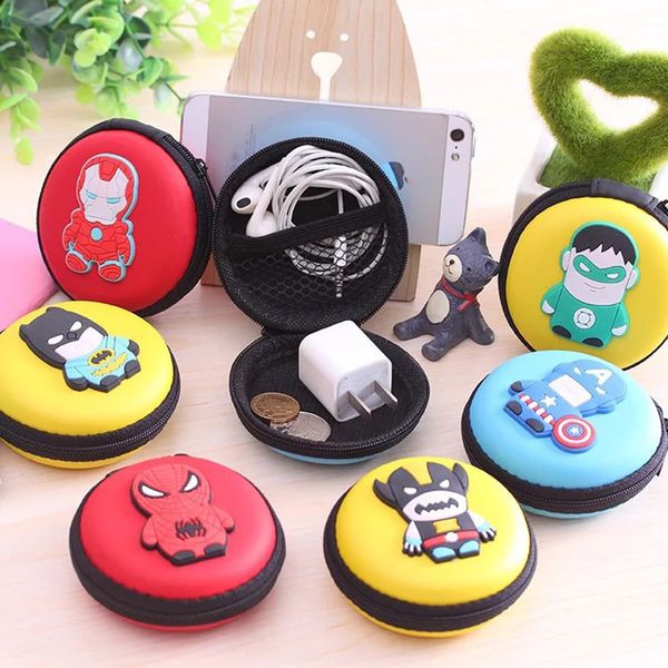 

portable mini cartoon hero storage bag for earphone, u disk, coins, keys, memory cards cute zipper pu small travel pouch case