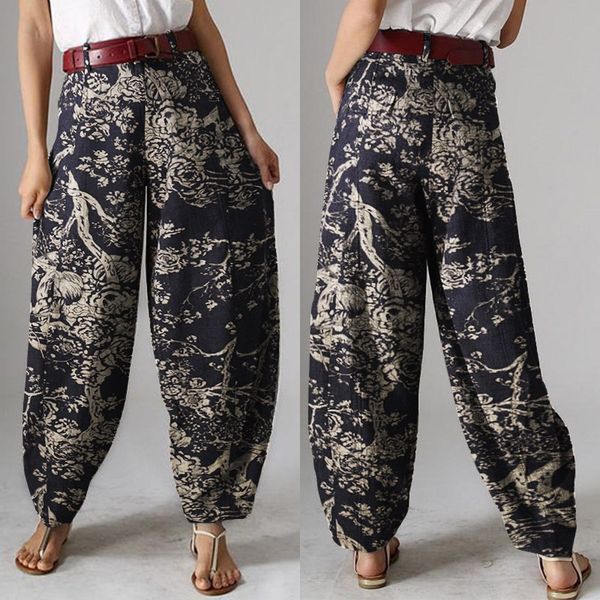 

женские брюки zanzea 2020 мода printed шаровары casual zipper long pantalon palazzo женский асимметричный репа 5xl, Black;white