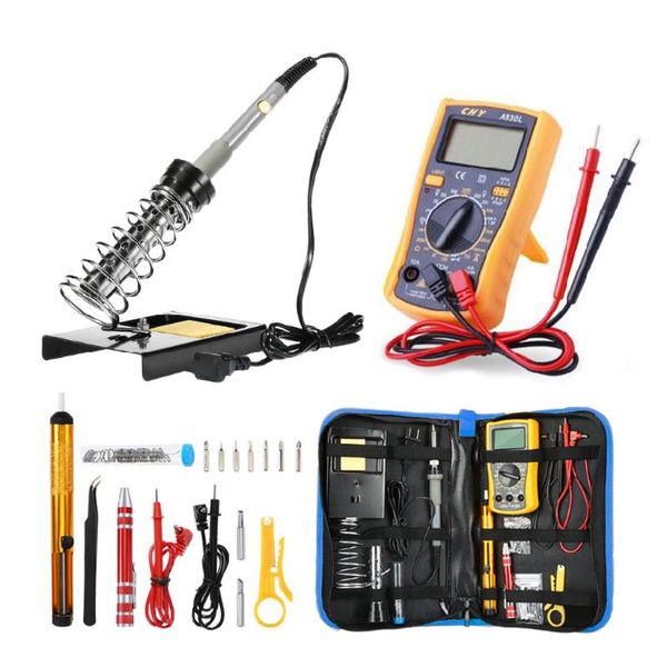 

jcd soldering iron kit adjustable temperature 200-240v 60w lcd display multimeter with solder wick desoldering pump