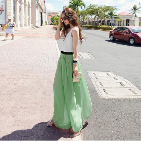

women vintage flared pleated skirt elegant ladies casual solid stretch high waist plain skater flared pleated long skirts#5.29, Black