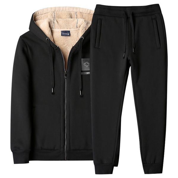 

winter mens tracksuits casual men hooded thick two-pieces suit men loose warm solid color men clothing size -5xl wholesale, Gray