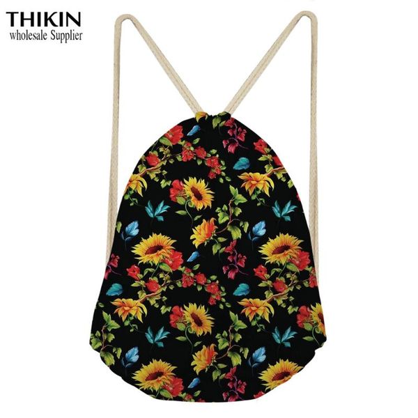 

thikin womens shoulder bags sunflower pattern girls satchel rucksack bundle pocket drawstring bag for kid lightweight carry bag