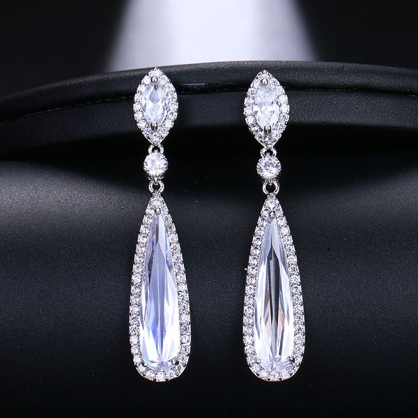 

emmaya new luxury excellent two colors silver crystal long drop cz earrings for women wedding jewelry gift