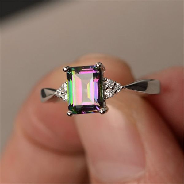 

fashion mens women colorful stone square zircon ring creative personality inlaid rainbow crystals zircon ring quality, Slivery;golden