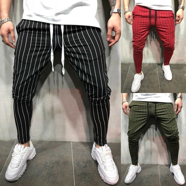 

The Newest Fashion Wear Take Cotton Blend Men Striped Long Casual Pants Slim Fit Skinny Urban Trousers Joggers Sweatpants