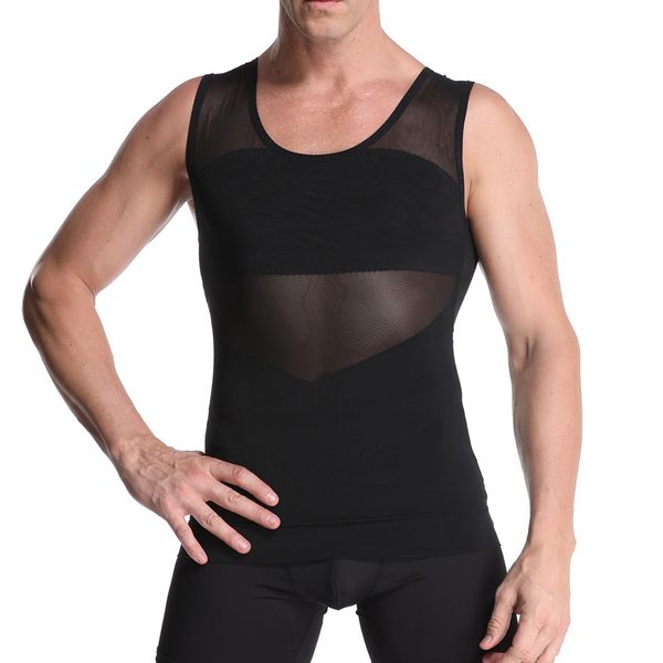 

men body shapers shirt tank elastic beauty abdomen tight sleeveless shape vests slimming boobs shaping vest, Black;brown
