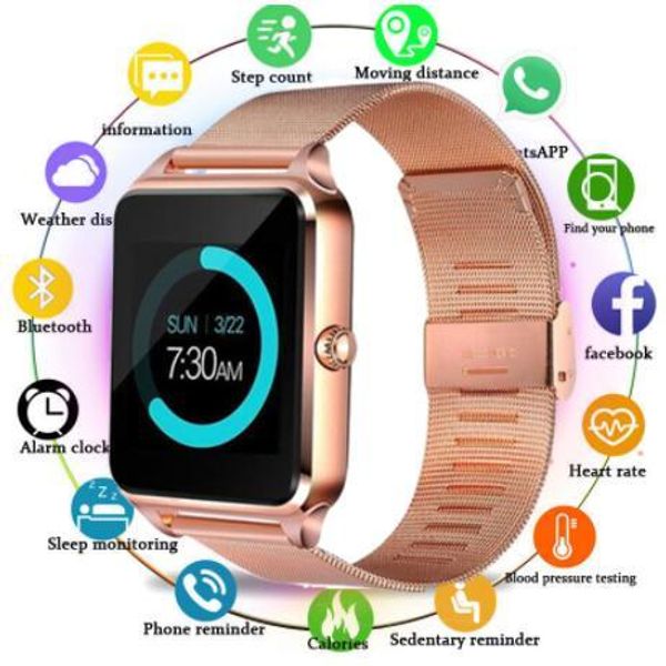 

100pcs z60 smart watch 1.54 inch color screen step sleep monitoring alarm clock smart wear bluetooth card sports watchs for: iphone samsung