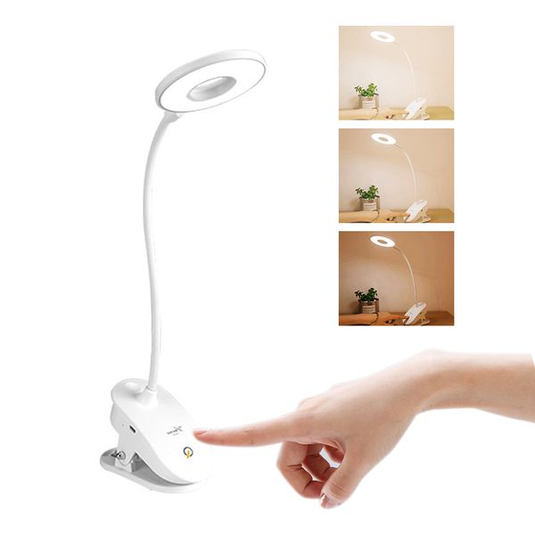 

brelong usb rechargeable clip table lamp led third gear dimming touch learning eye protection lighting white 1 pc