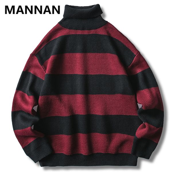 

mannan mens striped hoodie pullover hip hop hoodie retro turtleneck hoodies harajuku knitted hoodies autumn winter 2019, Black