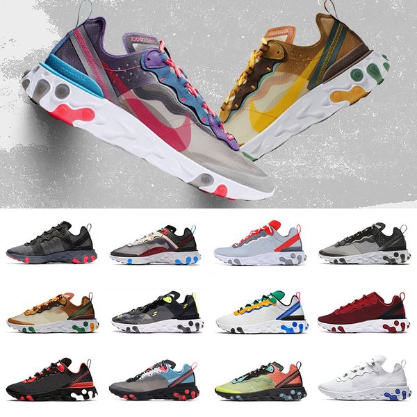 

2020 reacts 55 script undercover x react element 87 mens running shoes for women breathable taped seams black white trainer sports sneakers, White;red