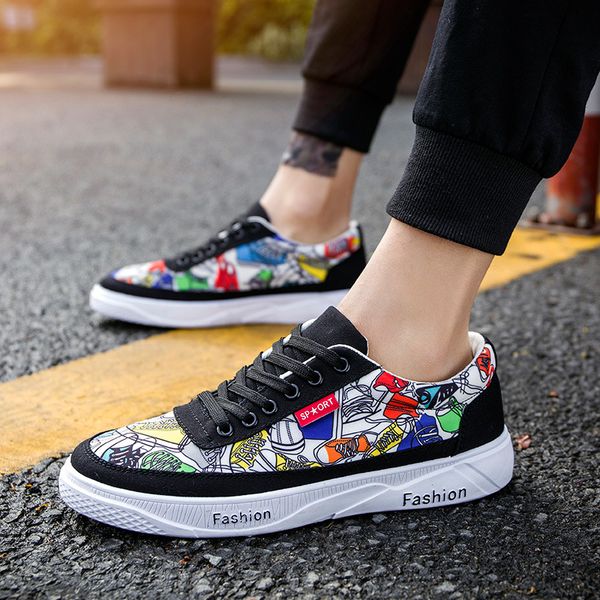 

solid lace-up rubber the spring of new couple classic canvas shoes comfortable mens color korean students 336, Black