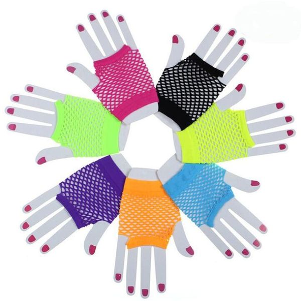 

girl mesh gloves fashion pure color woman wedding bridesmaid gloves half finger mesh gloves punk rock costume fancy glove wy510q, White