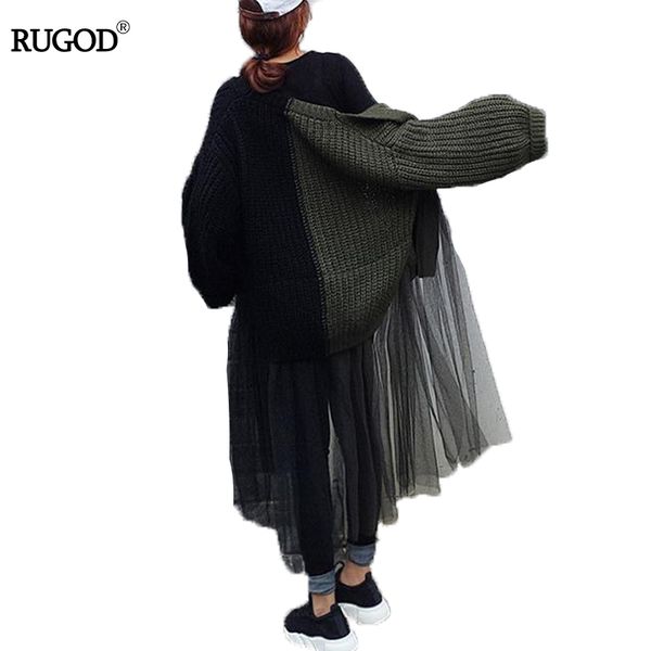 

rugod fashion long women cardigan long sleeve patchwork ruffles mesh plus size cardigan casual loose knitted, White;black
