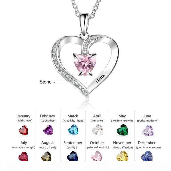 

персонализированные имя ожерелье пользовательские birthstone ожерелье сердца cz камень шарм ожерелье для подарка женщины diy женщин (lam hub, Silver