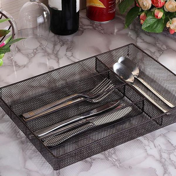 Spoon Storage 5 Grids Home Flat Drawer Organizer Iron Art Cutlery