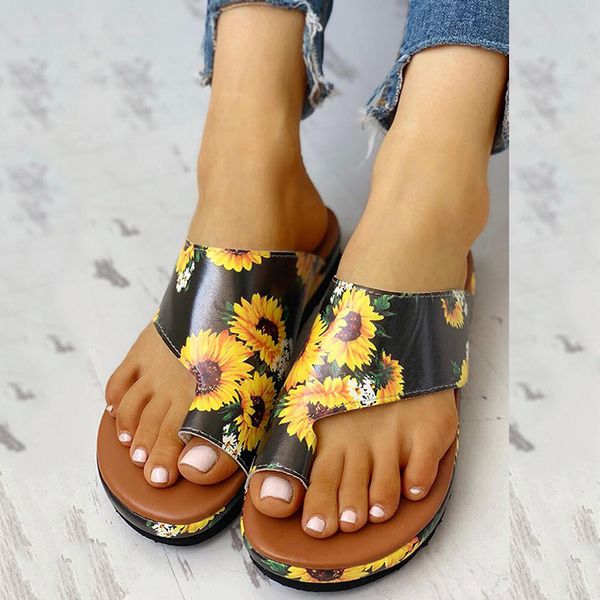 

2020 fashion women sandals summer wedges heels flip flops new sunflower print slip-on shoes woman platform slides 34-43, Black