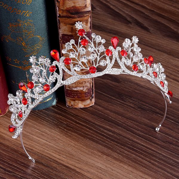 

new bride wedding hair jewelry crystal tiara bridal crown red blue rhinestone fashion accessories wholesale headband, Golden;white