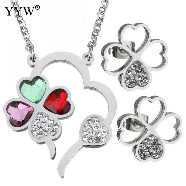 

rhinestone stainless steel jewelry set fashion earring & necklace charming jewelry accessories, Silver