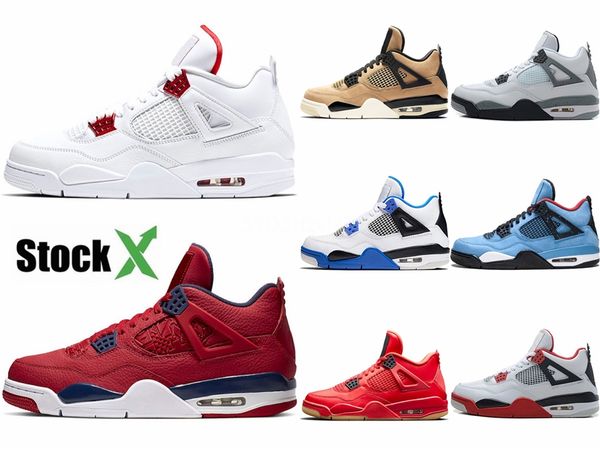 

new 4s mushroom bred laser black gum punch men basketball shoes 4 motorsport game royal fear pack military blue sneakers with box #306