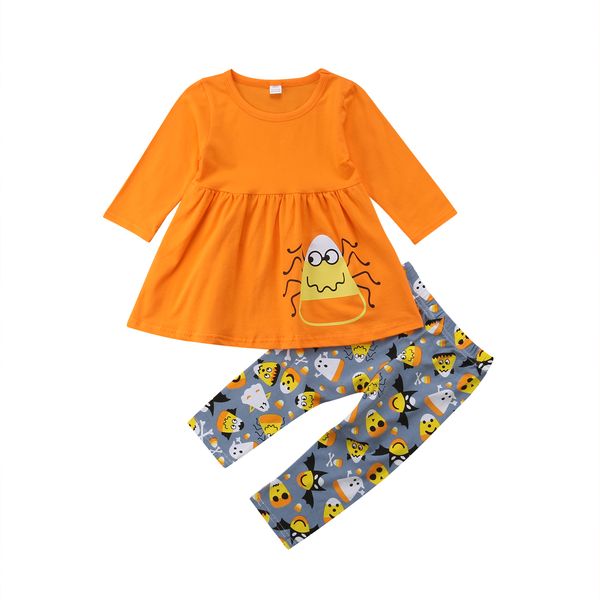 

малыш дети девочка наряд одежда осень желтый узор с длинным рукавом топы платье хэллоуин мультфильм костюмы брюки комплект одежды, White